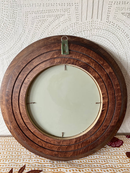 Hand-Carved Round Wooden Mirror