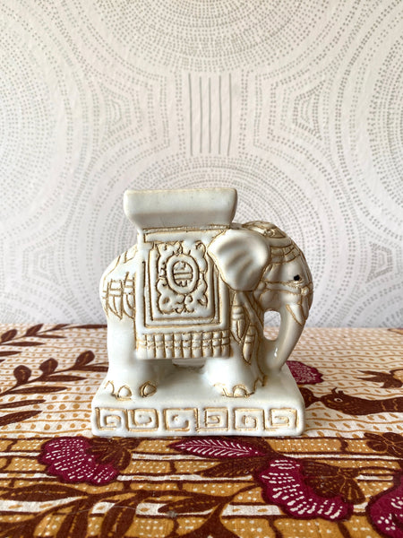 Glazed Cream Ceramic Elephant Statue