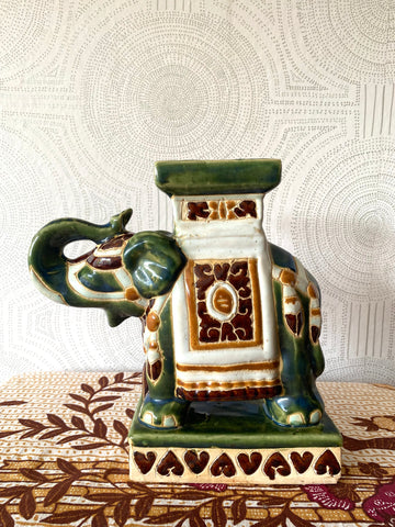 westvillagewares Vintage glazed ceramic elephant statue or plant stand