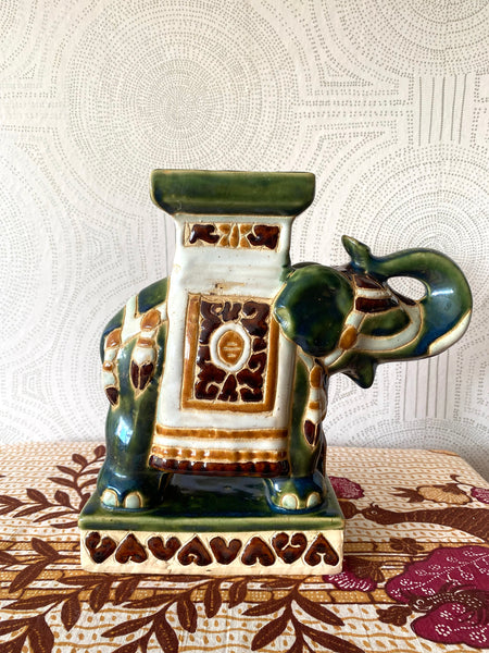 Glazed Green Ceramic Elephant plant stand